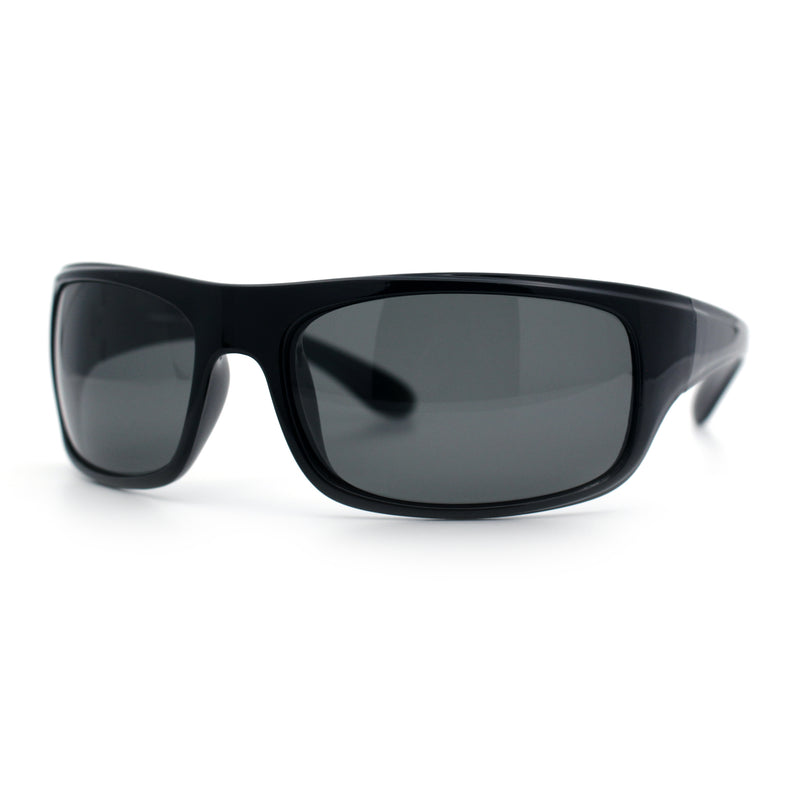 Polarized Mens Rectangle Wrap Classic Biker Style Sport Plastic Sunglasses