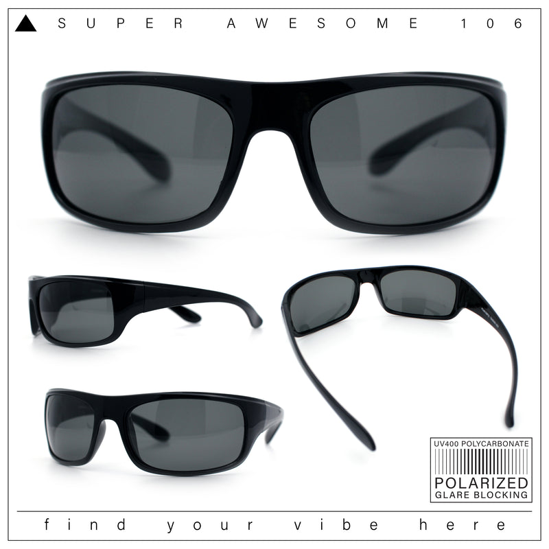 Polarized Mens Rectangle Wrap Classic Biker Style Sport Plastic Sunglasses