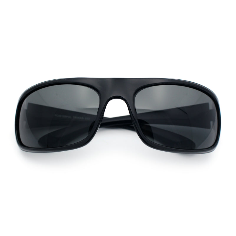 Polarized Mens Rectangle Wrap Classic Biker Style Sport Plastic Sunglasses