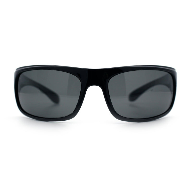 Polarized Mens Rectangle Wrap Classic Biker Style Sport Plastic Sunglasses