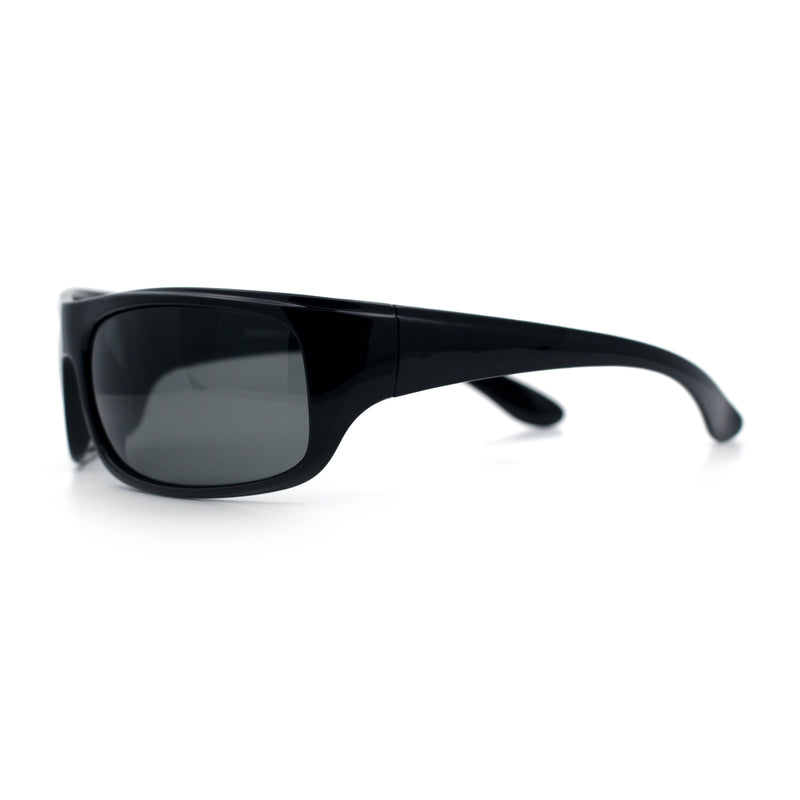 Polarized Mens Rectangle Wrap Classic Biker Style Sport Plastic Sunglasses