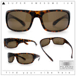 Polarized Mens Rectangle Wrap Classic Biker Style Sport Plastic Sunglasses