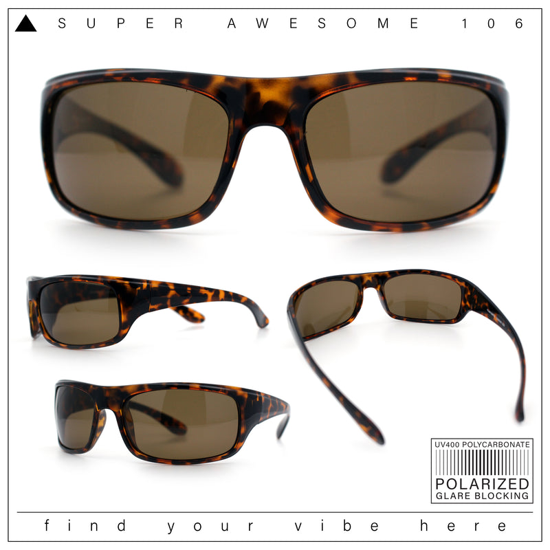 Polarized Mens Rectangle Wrap Classic Biker Style Sport Plastic Sunglasses