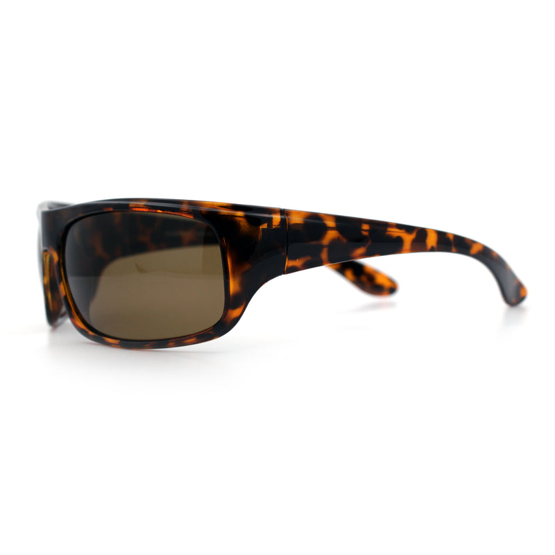 Polarized Mens Rectangle Wrap Classic Biker Style Sport Plastic Sunglasses