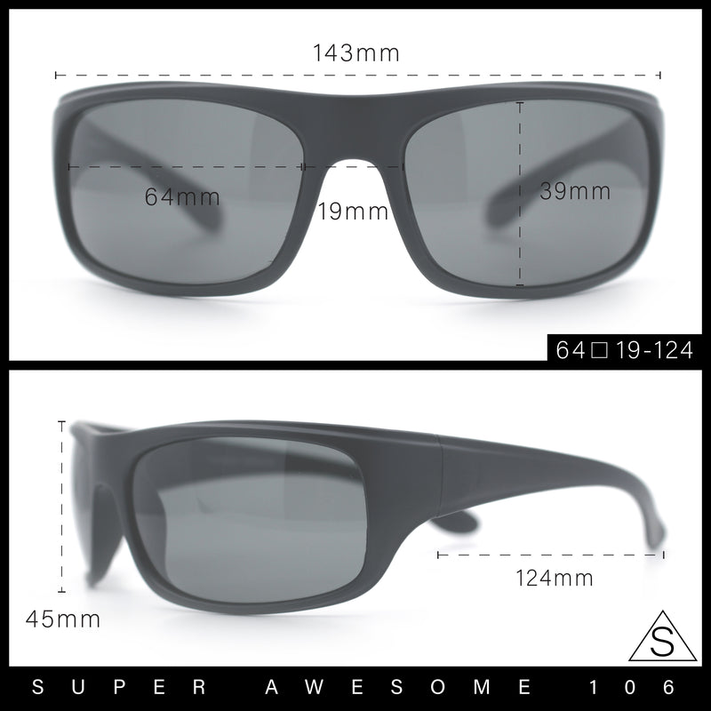 Polarized Mens Rectangle Wrap Classic Biker Style Sport Plastic Sunglasses