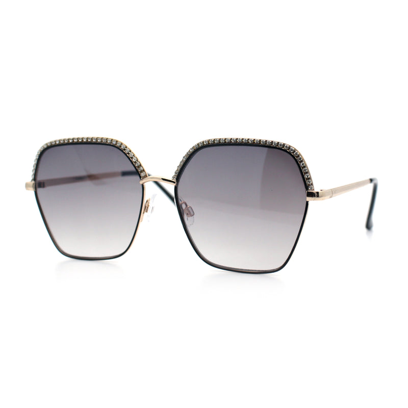 Womens Bling Rhinestone Brow Trim Rectangle Butterfly Metal Rim Sunglasses
