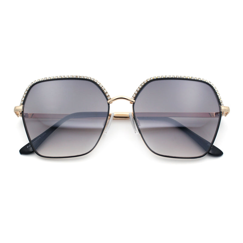 Womens Bling Rhinestone Brow Trim Rectangle Butterfly Metal Rim Sunglasses