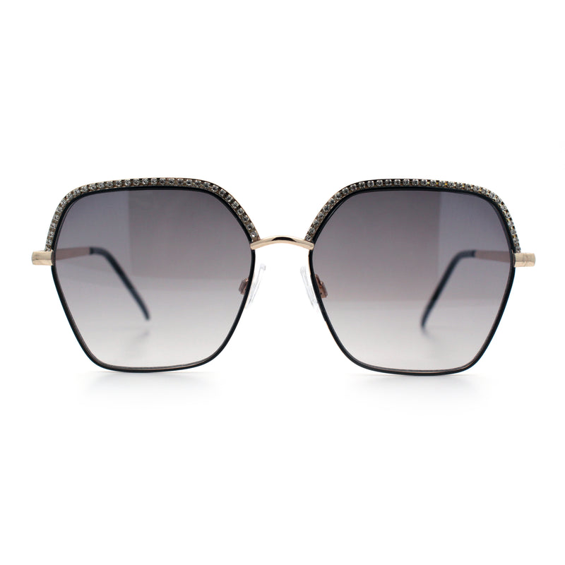 Womens Bling Rhinestone Brow Trim Rectangle Butterfly Metal Rim Sunglasses