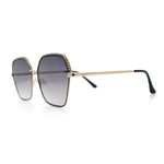 Womens Bling Rhinestone Brow Trim Rectangle Butterfly Metal Rim Sunglasses