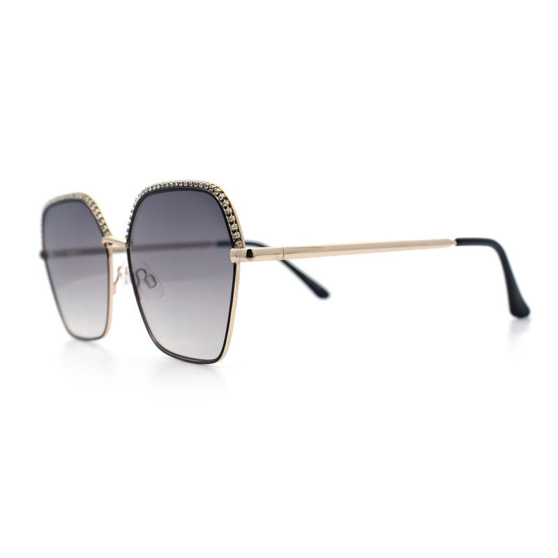 Womens Bling Rhinestone Brow Trim Rectangle Butterfly Metal Rim Sunglasses