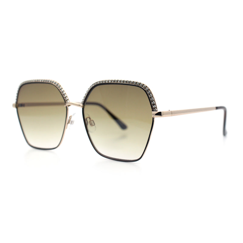 Womens Bling Rhinestone Brow Trim Rectangle Butterfly Metal Rim Sunglasses