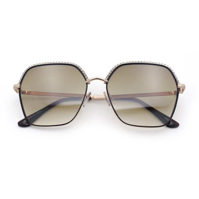Womens Bling Rhinestone Brow Trim Rectangle Butterfly Metal Rim Sunglasses