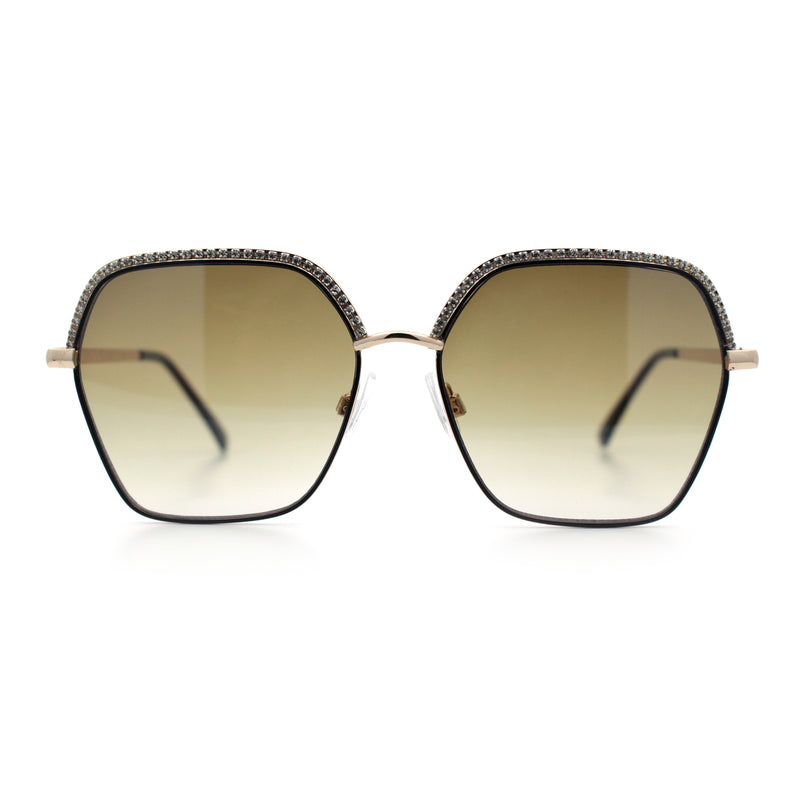 Womens Bling Rhinestone Brow Trim Rectangle Butterfly Metal Rim Sunglasses