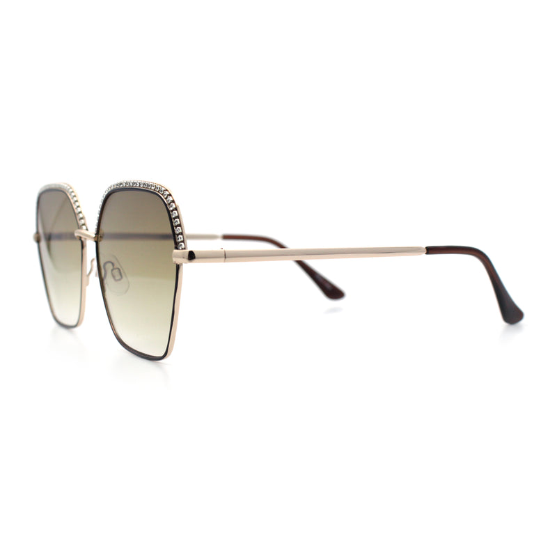 Womens Bling Rhinestone Brow Trim Rectangle Butterfly Metal Rim Sunglasses