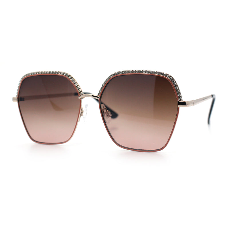 Womens Bling Rhinestone Brow Trim Rectangle Butterfly Metal Rim Sunglasses