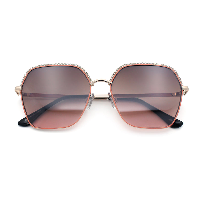 Womens Bling Rhinestone Brow Trim Rectangle Butterfly Metal Rim Sunglasses