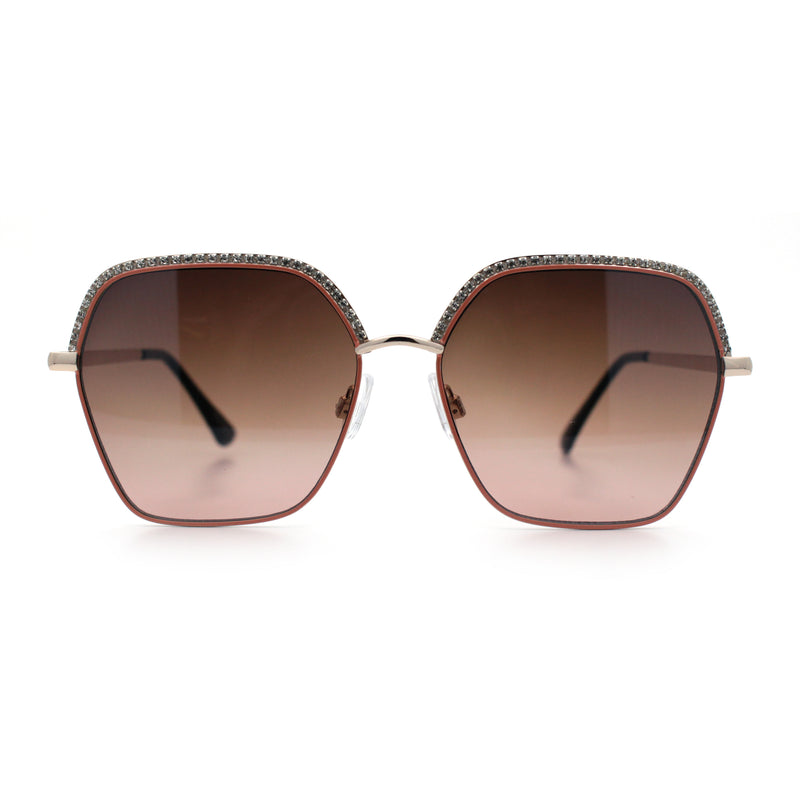 Womens Bling Rhinestone Brow Trim Rectangle Butterfly Metal Rim Sunglasses