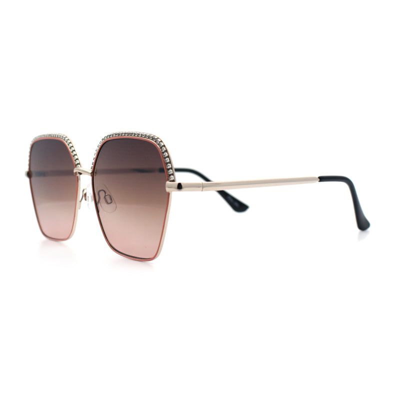 Womens Bling Rhinestone Brow Trim Rectangle Butterfly Metal Rim Sunglasses