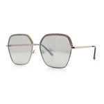 Womens Bling Rhinestone Brow Trim Rectangle Butterfly Metal Rim Sunglasses