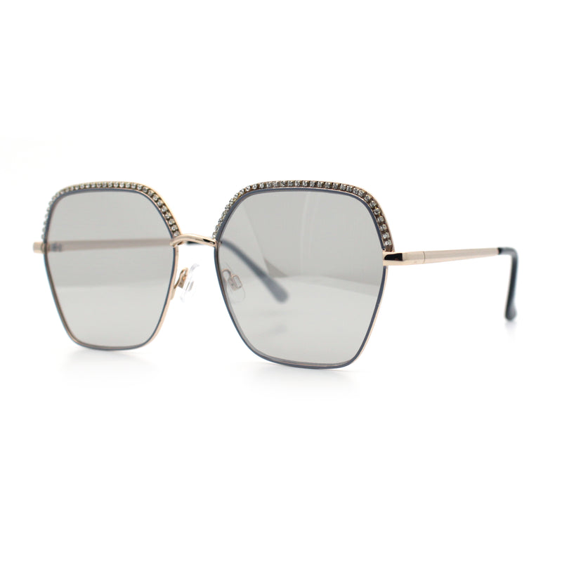 Womens Bling Rhinestone Brow Trim Rectangle Butterfly Metal Rim Sunglasses
