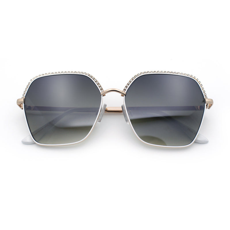 Womens Bling Rhinestone Brow Trim Rectangle Butterfly Metal Rim Sunglasses