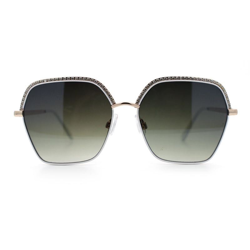 Womens Bling Rhinestone Brow Trim Rectangle Butterfly Metal Rim Sunglasses