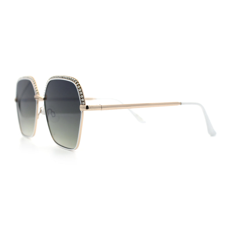 Womens Bling Rhinestone Brow Trim Rectangle Butterfly Metal Rim Sunglasses