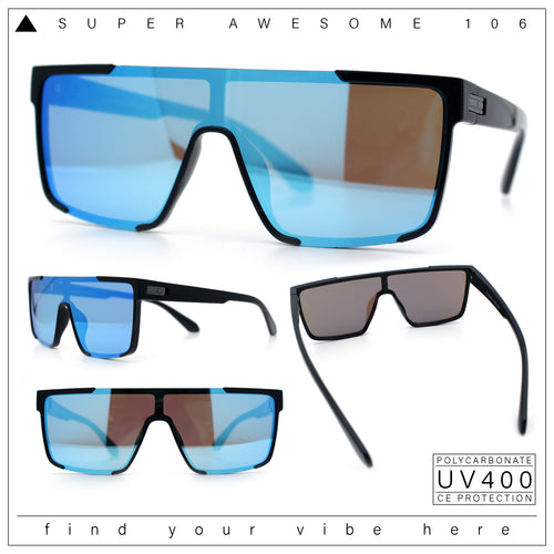 Mens Color Mirror Rimless Shield Plastic Horn Rim Luxury Sport Sunglasses