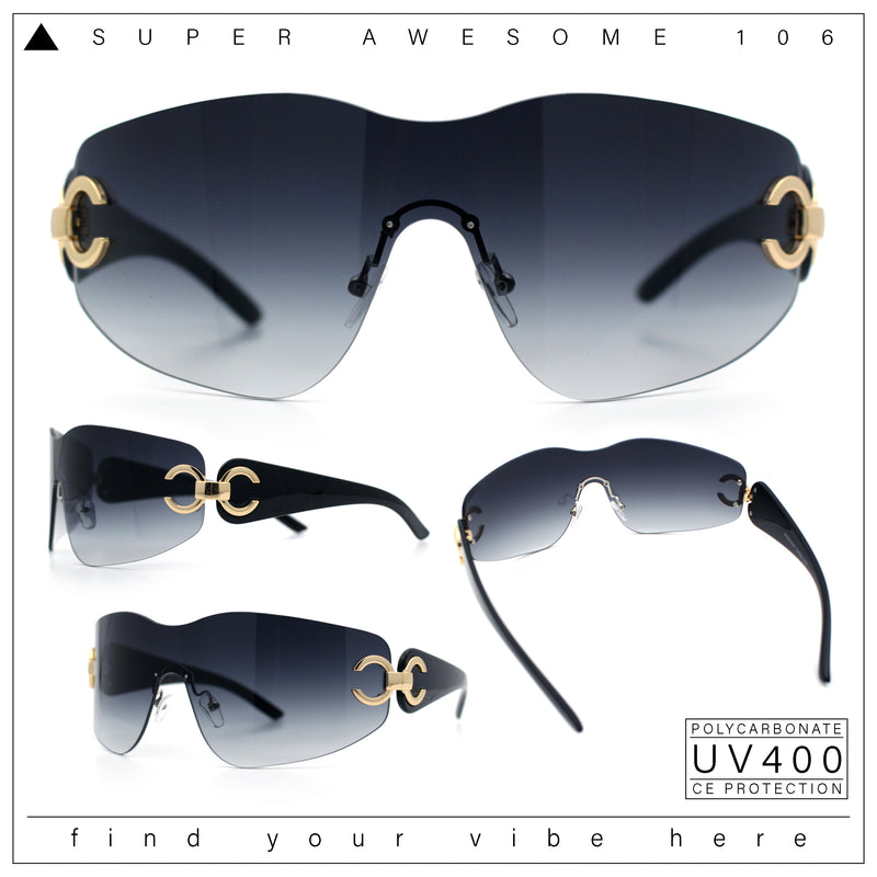 Womens Luxury Rimless Shield Bold Oversize Wrap Diva Sunglasses