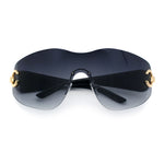 Womens Luxury Rimless Shield Bold Oversize Wrap Diva Sunglasses