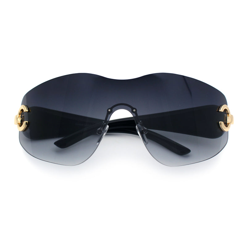 Womens Luxury Rimless Shield Bold Oversize Wrap Diva Sunglasses