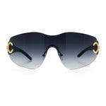 Womens Luxury Rimless Shield Bold Oversize Wrap Diva Sunglasses
