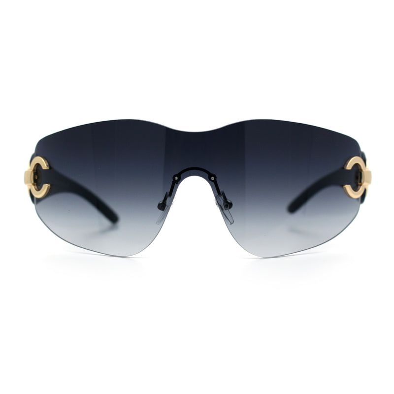 Womens Luxury Rimless Shield Bold Oversize Wrap Diva Sunglasses