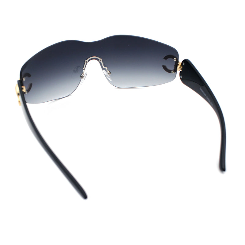 Womens Luxury Rimless Shield Bold Oversize Wrap Diva Sunglasses