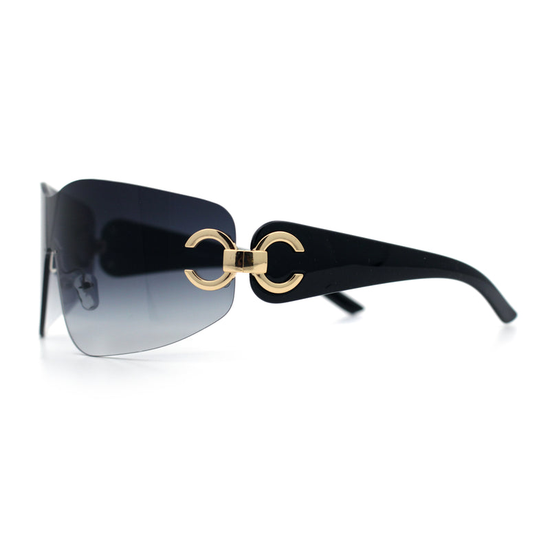 Womens Luxury Rimless Shield Bold Oversize Wrap Diva Sunglasses
