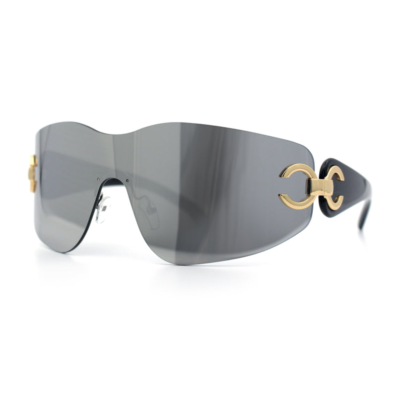 Womens Luxury Rimless Shield Bold Oversize Wrap Diva Sunglasses