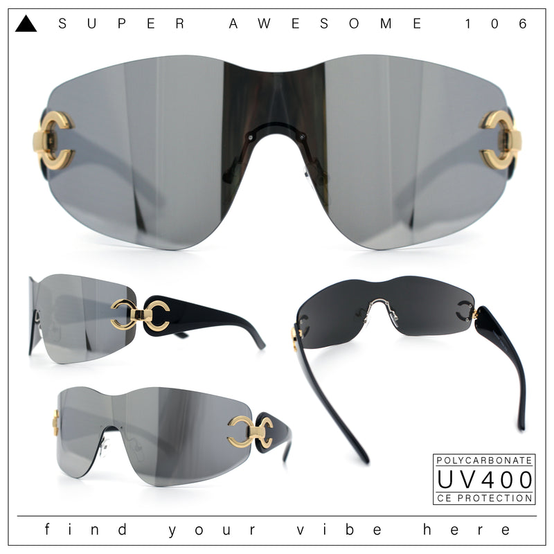 Womens Luxury Rimless Shield Bold Oversize Wrap Diva Sunglasses