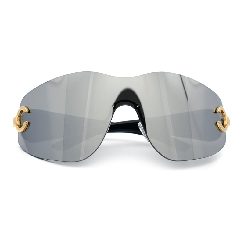 Womens Luxury Rimless Shield Bold Oversize Wrap Diva Sunglasses