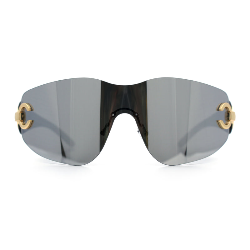 Womens Luxury Rimless Shield Bold Oversize Wrap Diva Sunglasses