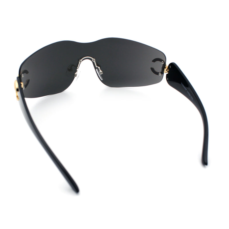 Womens Luxury Rimless Shield Bold Oversize Wrap Diva Sunglasses
