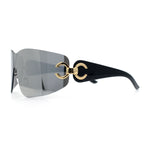 Womens Luxury Rimless Shield Bold Oversize Wrap Diva Sunglasses