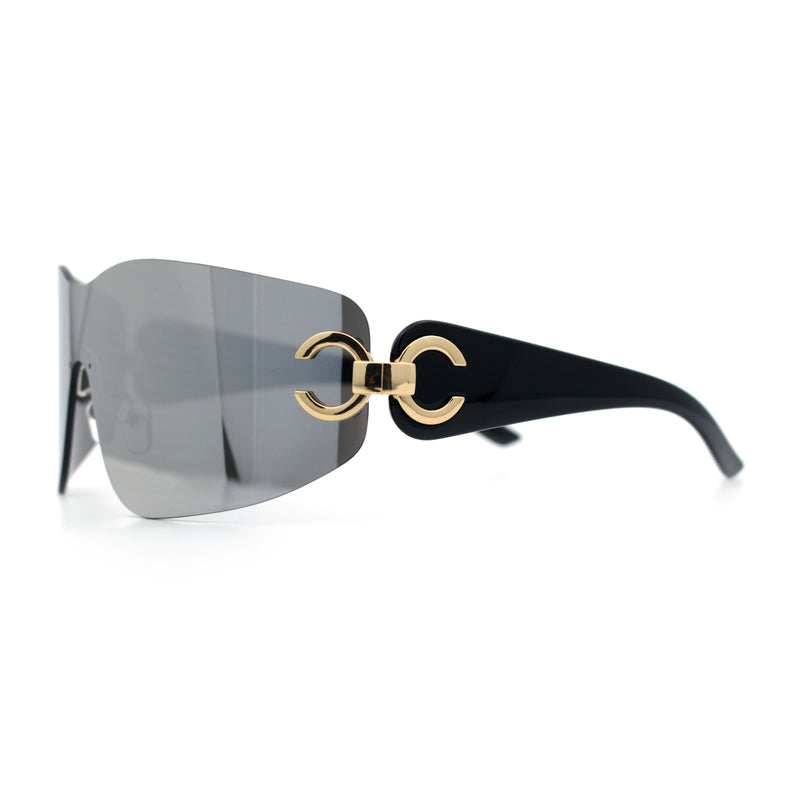 Womens Luxury Rimless Shield Bold Oversize Wrap Diva Sunglasses