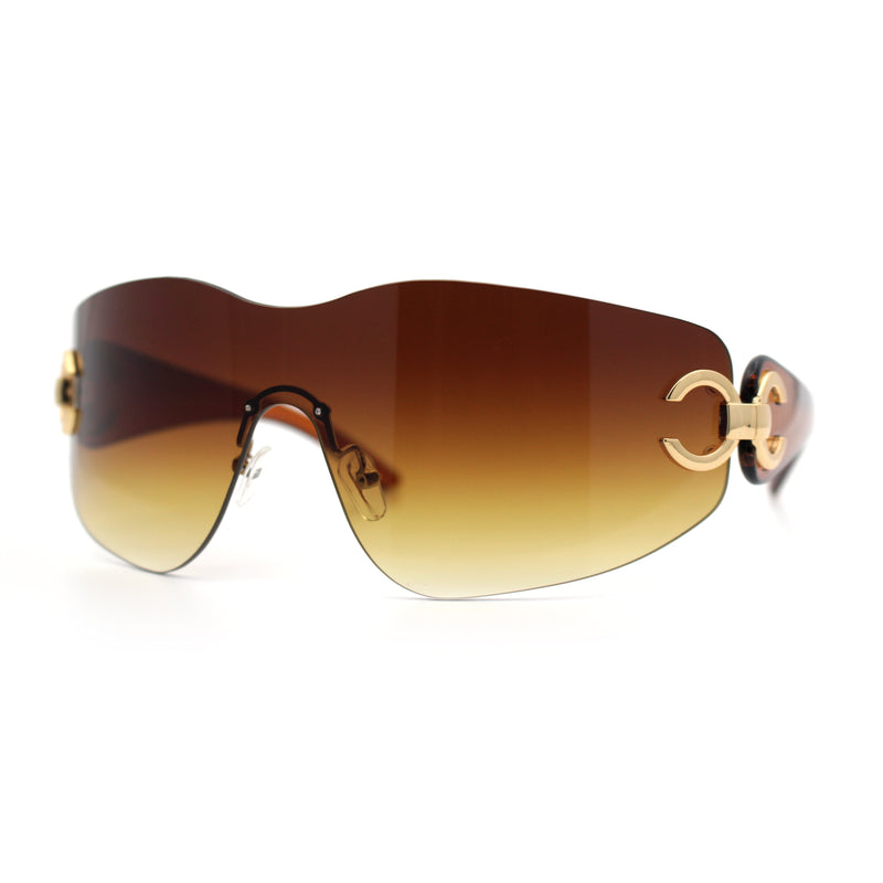 Womens Luxury Rimless Shield Bold Oversize Wrap Diva Sunglasses