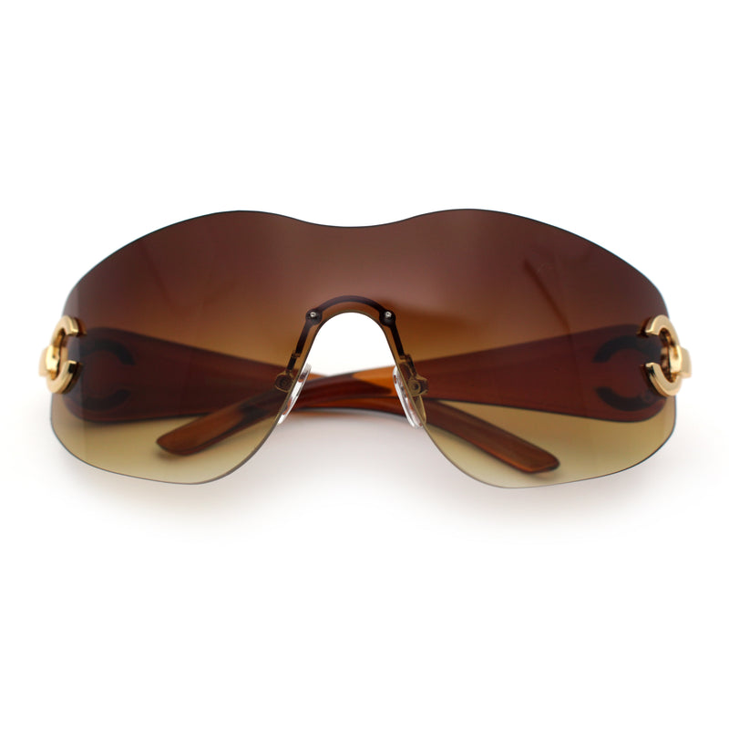 Womens Luxury Rimless Shield Bold Oversize Wrap Diva Sunglasses