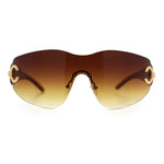 Womens Luxury Rimless Shield Bold Oversize Wrap Diva Sunglasses