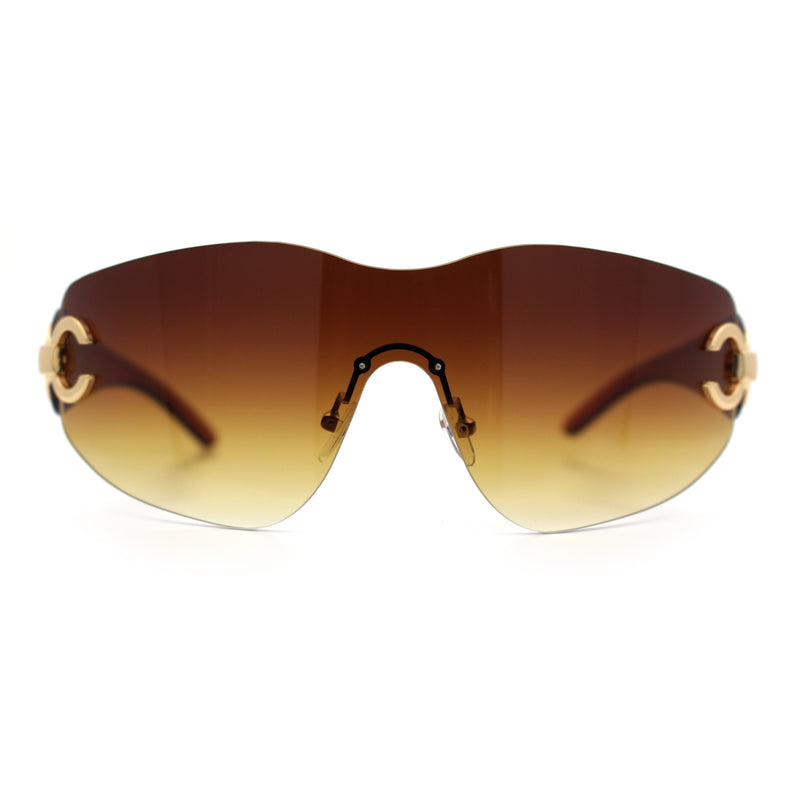 Womens Luxury Rimless Shield Bold Oversize Wrap Diva Sunglasses