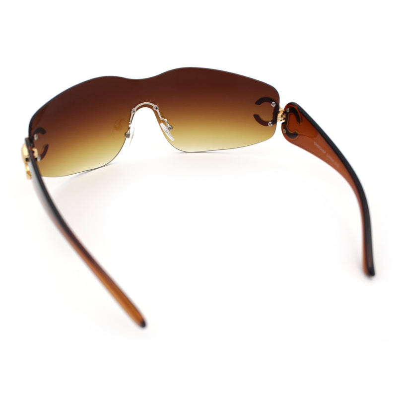 Womens Luxury Rimless Shield Bold Oversize Wrap Diva Sunglasses