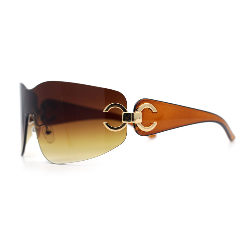 Womens Luxury Rimless Shield Bold Oversize Wrap Diva Sunglasses