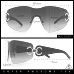 Womens Luxury Rimless Shield Bold Oversize Wrap Diva Sunglasses