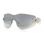 Womens Luxury Rimless Shield Bold Oversize Wrap Diva Sunglasses